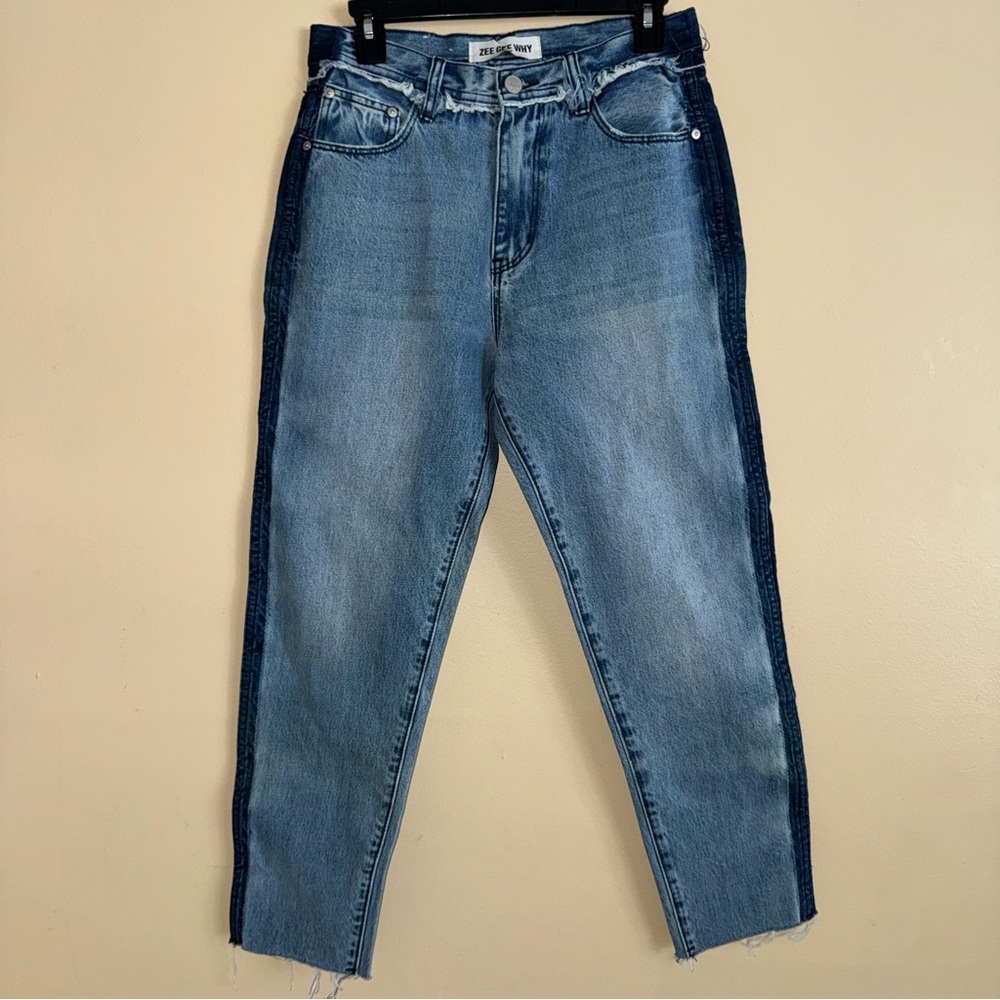 Zee Gee Why Blue Toned Step Mum High Rise Taper Jeans Size 28 NWOT!